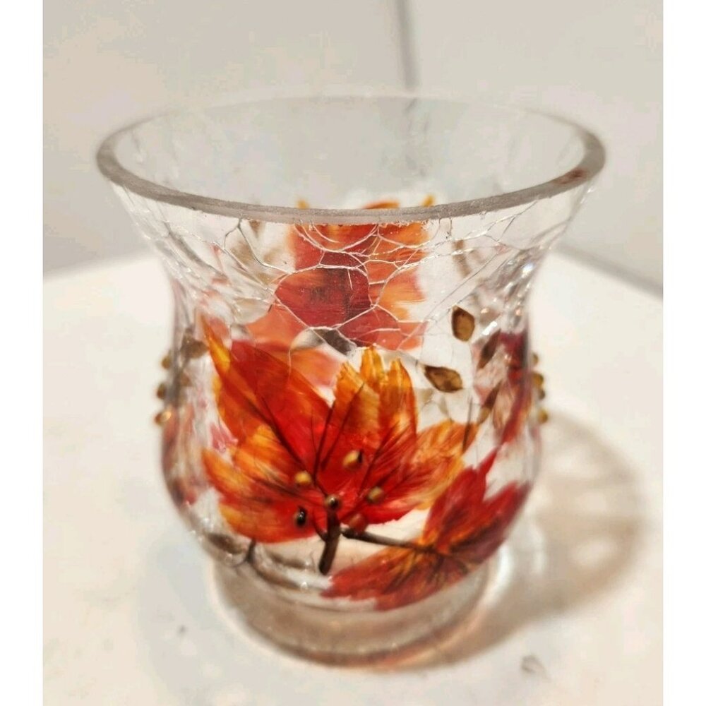 Yankee Candle Autumn Crackle Votive Tea Light Holder Colorful 3.5" Tall by 4"